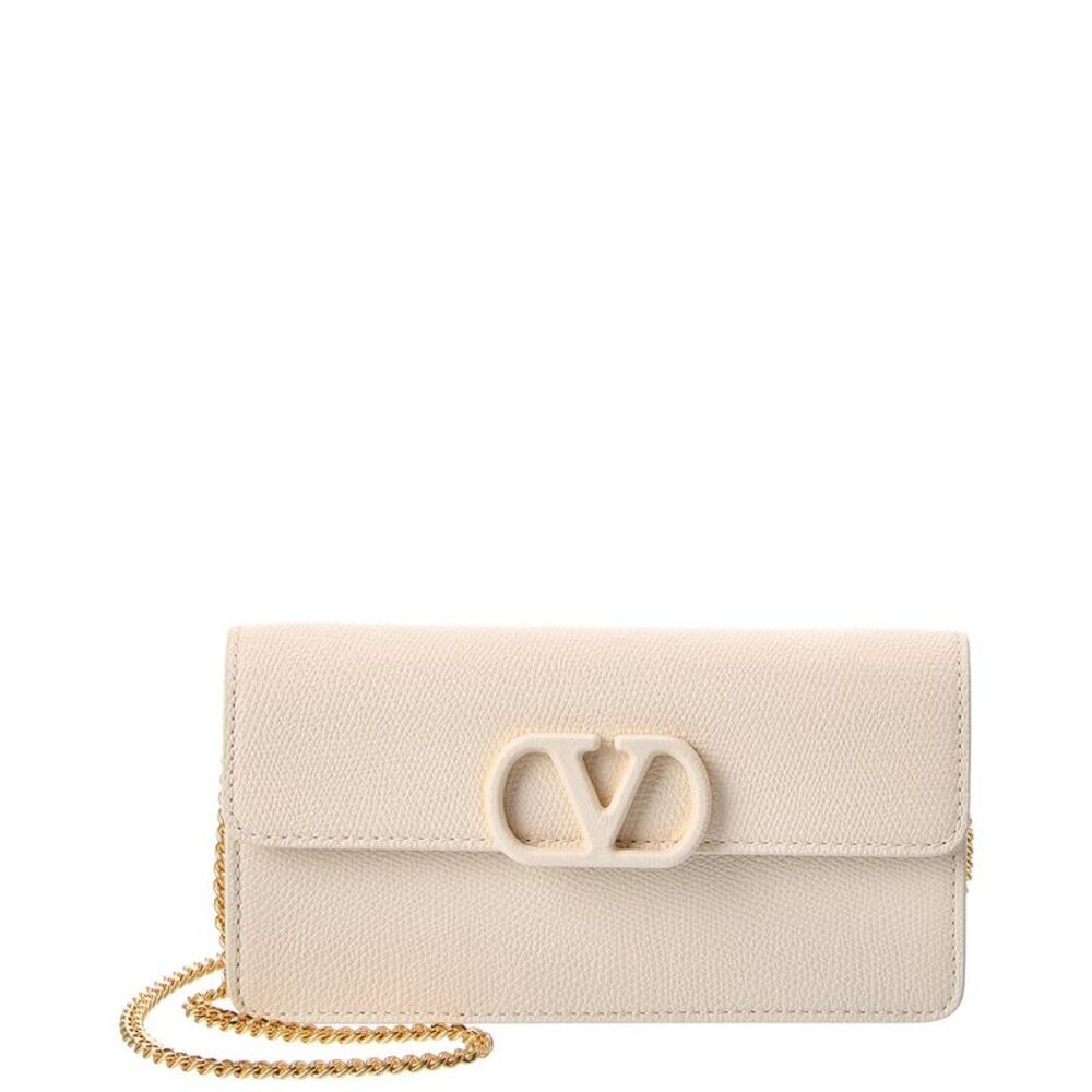 Valentino Vlogo Signature Leather Wallet On Chain, White